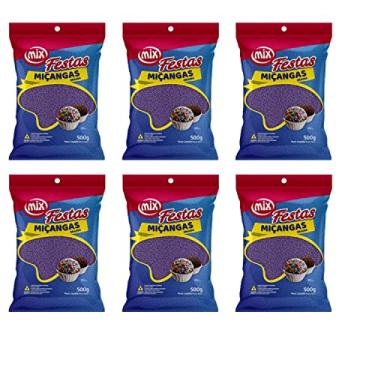 Imagem de Kit 6 Pacotes Confeito Miçanga Granulado Brigadeiro, Doces, Confeitaria Várias Cores (Roxa)