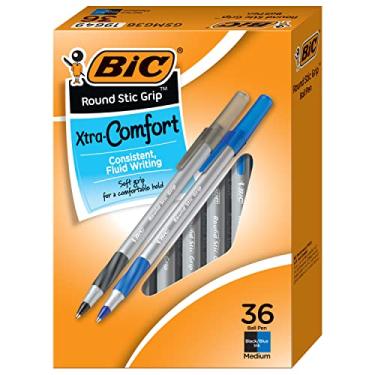 Imagem de BIC Canetas esferográficas redondas Stic Grip Xtra Comfort, ponta média (1,2 mm), pacote com 36 unidades, canetas de escrita perfeitas com aderência macia para excelente conforto e controle