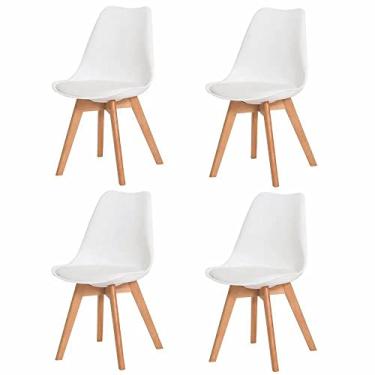 Imagem de Kit 4 Cadeiras Para Mesa Sala De Jantar Cozinha Estofada Saarinen Leda Charles Eames Eiffel Base Madeira Branca