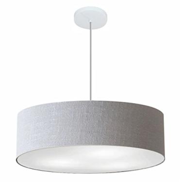 Imagem de Lustre Pendente Cilíndrico Cúpula Tecido 60x15 cm, Vivare Iluminação, Pendente4221 CZ, Cinza, Grande