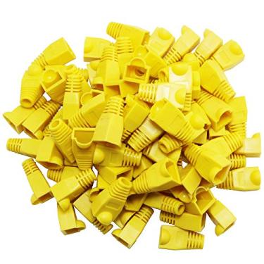 Imagem de RuiLing 100 peças Laranja CAT5E CAT6 RJ45 cabo de rede Ethernet cabo de alívio de tensão cabo conector capa de plugue, Amarelo