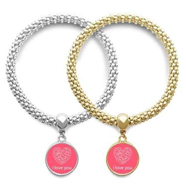 Imagem de DIYthinker Dia dos Namorados I Love You Pink Heart Lover pulseira pingente joia corrente presente para casais