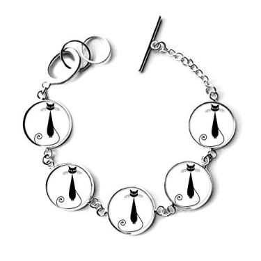 Imagem de DIYthinker Bracelete de corrente de Halloween com silhueta de animal para amantes de gatos pretos