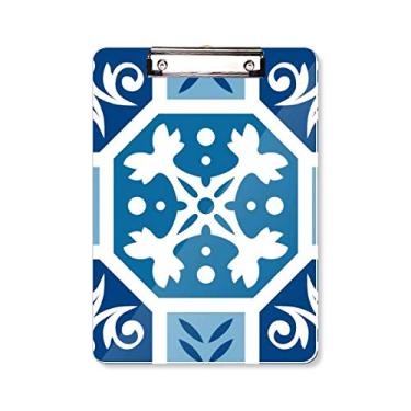 Imagem de Marrocos Abstrato Decorativo Padrão Azul Prancheta Pasta Bloco de Escrita Placa de Apoio A4