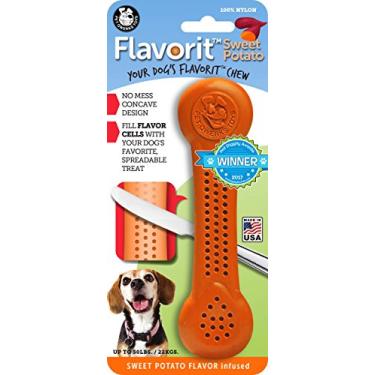 Imagem de Pet Qwerks Flavorit Ossos mastigáveis de nylon com sabor de batata doce para mastigadores agressivos, brinquedos de osso resistentes | Feito nos EUA com nylon compatível com a FDA - para cães médios