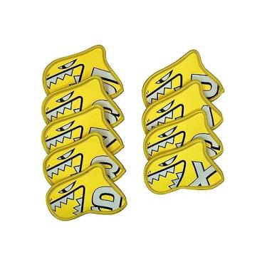 Imagem de Deevoka Conjunto de capas de ferro de golfe com 9 peças Capa de taco de golfe Capa de neoprene Proteção moderna com etiquetas numéricas Protetor para, AMARELO