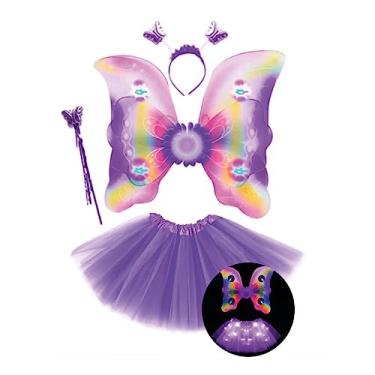 Imagem de Kit Asa E Saia Borboleta Roxo Com Led