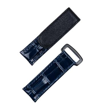 Imagem de GANYUU Pulseira de relógio de couro de vaca italiano de 20 mm para pulseira Rolex para submarino Daytona GMT Datejust Yacht-Master cinto fivela dobrável (cor: fivela azul blk, tamanho: 20 mm)