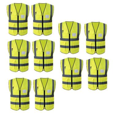 Imagem de Colete Sinalizador Faixa Refletivo Kit 10 Unidades Segurança Trabalho EPI Blusao Fluorescente Obra Transito Sinalizaçao