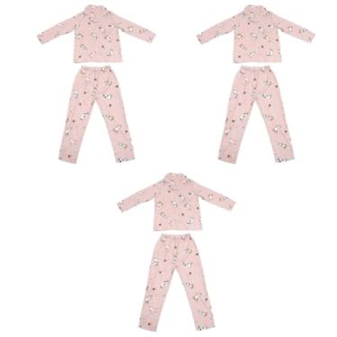 Imagem de 3 Partidas pijama de gato de lapela terno de noite para mulheres vestidos de noite femininos para dormir pijamas pijama feminino Camisola de mulher pijama de manga comprida doce