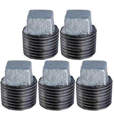 Imagem de Supply Giant GMPL0380-5 Encaixe de plugue de tubo galvanizado, ferro maleável com conector rosqueado de cabeça quadrada conecta-se a 9,5 mm (pacote com 5)