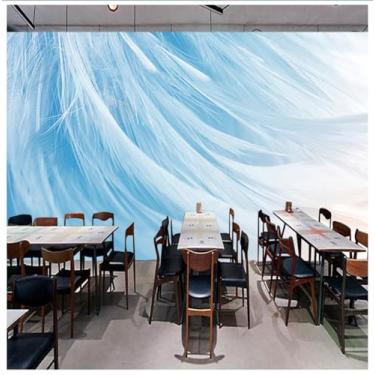 Imagem de TUYIFA Papel de parede de pena azul 3D papel de parede sala de estar quarto TV sofá pintura decorativa fundo mural de parede (138''x100''(350x256 cm), pano de seda)