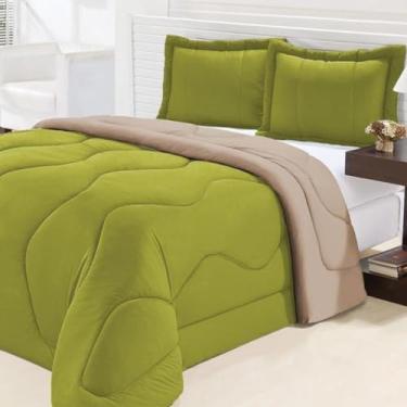 Imagem de Kit Edredom Casal Queen Malha Gel Dupla Face 3 Peças (Verde com Avelã)