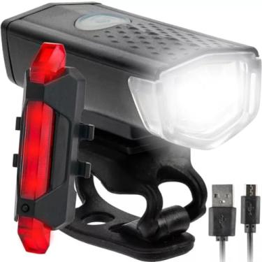 Imagem de COEMA Kit de luzes de bicicleta recarregável, conjunto de farol e lanterna traseira, impermeável, vários modos de luz (2 cabos USB incluídos)