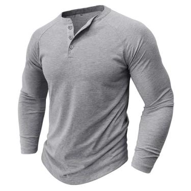 Imagem de Camisetas masculinas de manga comprida para homens gola canoa malhar atlética jogger quente básica outono inverno 2024, W-027 Cinza, XXG