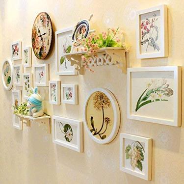 Imagem de 15 porta-retrato de madeira maciça branca criativa para parede/moldura de parede criativa para parede para sala de estar