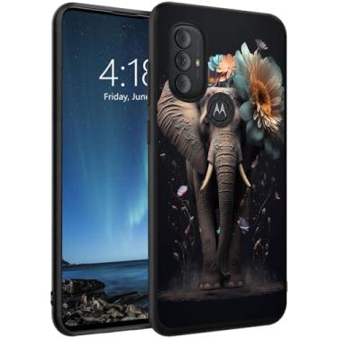 Imagem de DSRGRGFDJ Capa para Motorola Moto G Play 2023/G Power 2022/G Pure 2021 16.5 cm, capa de silicone ultrafina, antiarranhões e à prova de choque - Elefante de flor