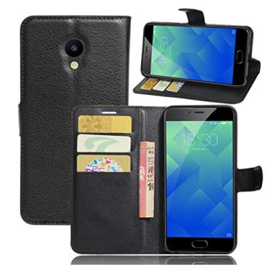 Imagem de Capa carteira MEIZU M5, capa carteira flip de couro PU premium com compartimento para cartão, suporte e fecho magnético [capa interna à prova de choque de TPU] Compatível com MEIZU M5