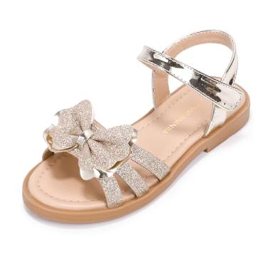 Imagem de PANDANINJIA Clover Sandálias femininas para bebês e crianças pequenas/crianças grandes bico aberto lindo laço sandália social sapatos de verão, Trevo, ouro, glitter, 4 Big Kid