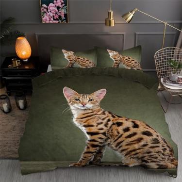 Imagem de Capa de edredom solteiro de gato leopardo com estampa 3D de animais de estimação 152 cm x 224 cm com 2 fronhas 50 cm x 66 cm para crianças, adolescentes e adultos, microfibra macia, tamanho Queen