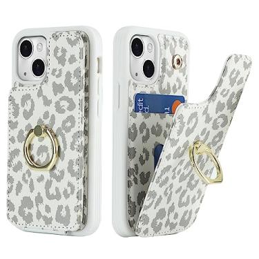 Imagem de Lipvina Capa para iPhone 13 Mini com suporte de cartão para mulheres, para iPhone 13 Mini capa de telefone carteira, suporte de anel de suporte, compartimentos para cartão de crédito, bloqueio de RFID, capas de telefone fofas de couro PU 5,4 polegadas (leopardo branco)