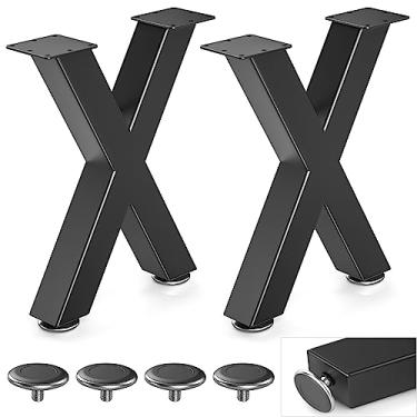 Imagem de Likapop Pernas de mesa de metal de 40,64 cm, pernas de banco em forma de X, pernas de mesa de centro de serviço pesado, pernas pretas de mesa de borda viva, pernas de móveis DIY (H16" x W11,20 cm, conjunto de 2)