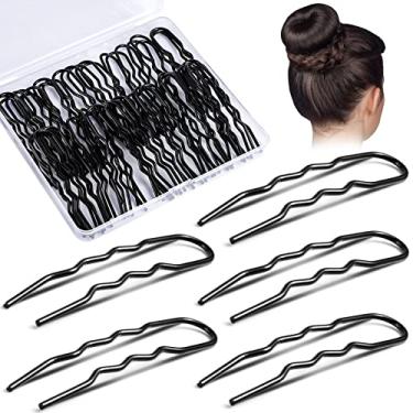 Imagem de 50 peças de grampos de cabelo em forma de U de 7,62 cm grampos curvados grampos de cabelo para mulheres meninas cabelos longos encaracolados grossos finos com caixa de armazenamento