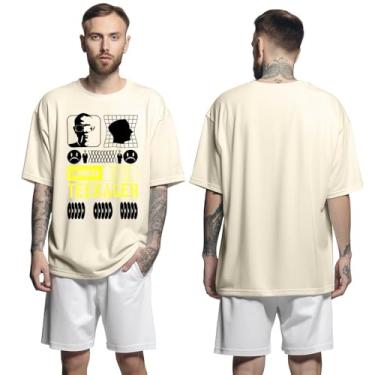Imagem de Camisa Camiseta Oversized Streetwear Genuine Grit Masculina Larga 100% Algodão 30.1 Troubled Teenager - Bege - P