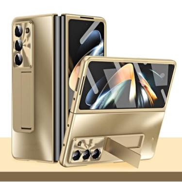 Imagem de Para Samsung Galaxy Z Fold 5 4 3 Dobradiça revestida com S Pen 360 Protetor de tela cheia AG Matte Kickstand Cover, sem caneta dourada, para Galaxy Z Fold 4