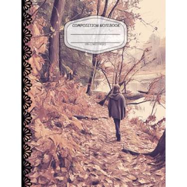 Imagem de Caderno de composição: Páginas forradas em cor creme: Passeio de outono ao longo da beira do lago frondoso - Diário de caderno para volta às aulas ou faculdade