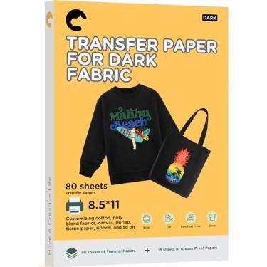 Imagem de Hiipoo Papel de transferência de calor 21,5 x 28 cm, papel de transferência a ferro para camiseta, 80 folhas, papel de transferência escuro para impressão e lavável para impressora a jato de tinta