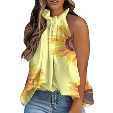 Imagem de Regata feminina frente única frente única camiseta de verão sem mangas respirável na moda para férias, Z01 - bege, P