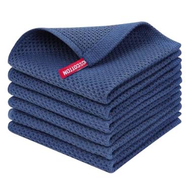 Imagem de Homaxy Panos de prato de cozinha 100% algodão, tecido waffle, ultramacios, absorventes e de secagem rápida, 30,5 x 30,5 cm, pacote com 6, azul marinho