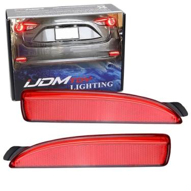 Imagem de Lentes vermelhas iJDMTOY 90-SMD luzes refletoras de LED compatíveis com Mazda 3 5 6, função como traseira, freio e lâmpadas de neblina traseira