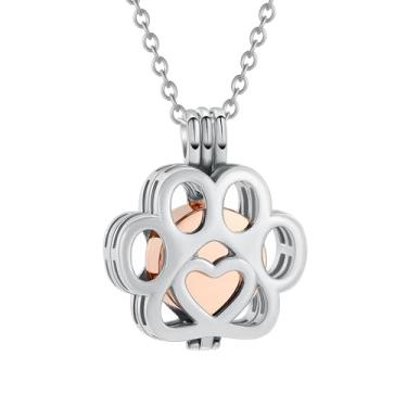 Imagem de Kcouiee Medalhão de urna de pata de animal de estimação para cinzas, joia de cremação de aço inoxidável para cão/gato, colar de urna memorial com mini caixão, joia de funeral, Aço inoxidável, Sem