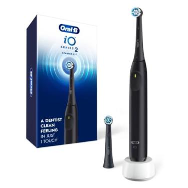 Imagem de Oral-B Kit inicial de escova de dentes elétrica recarregável iO Series 2, preto noturno com 2 cabeças de escova - sensor de pressão automático para proteger as gengivas - 3 modos - temporizador de 2