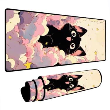 Imagem de Novo Mouse Pad Gamer Deskpad Speed Extra Grande Borda Costurada Profissional Varios Tamanhos - Gatinho Preto (100x50)