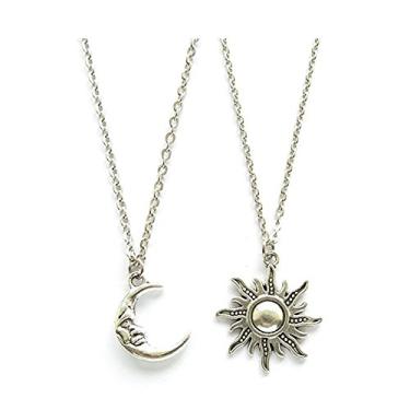 Imagem de Ziper Colar com pingente de amizade lua e sol, joias BFF, presente para mulheres, pingente de sol, Metal