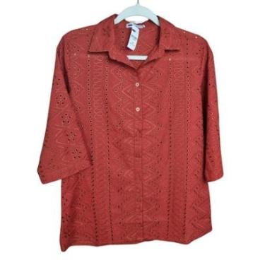 Imagem de Camisa Camisete Feminina Laise 100% Algodão Com Manga 3/4 Terracota Marrom Plus Size Doce Brisa-Feminino