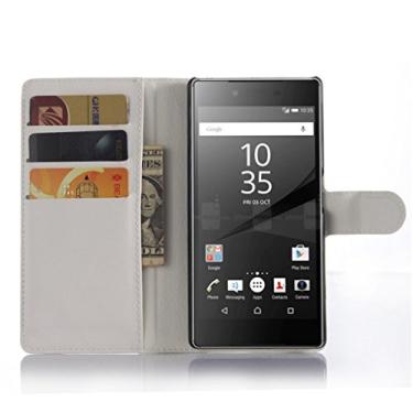Imagem de Capa premium para Sony Xperia Z5, capa carteira flip de couro PU premium com compartimento para cartão, suporte e fecho magnético [capa interna à prova de choque de TPU] Compatível com Sony Xperia Z5