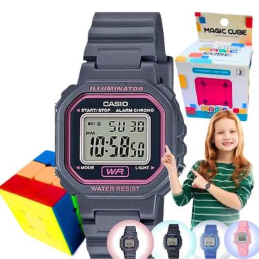 Imagem de Kit Relógio Casio Infantil Meninas Meninos Digital Resistente Agua Pequeno Alarme Preto LA-20WH + Cubo Magico