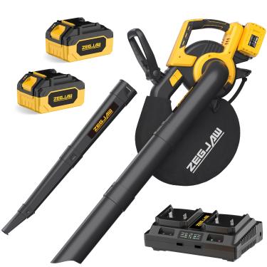 Imagem de ZEGJAW Soprador e aspirador de folhas sem fio, 3 em 1 cortador a vácuo com bolsa, soprador de folhas de bateria de 40 V 330 CFM com bateria 2 x 4,0 Ah e carregador para cuidados com o gramado,