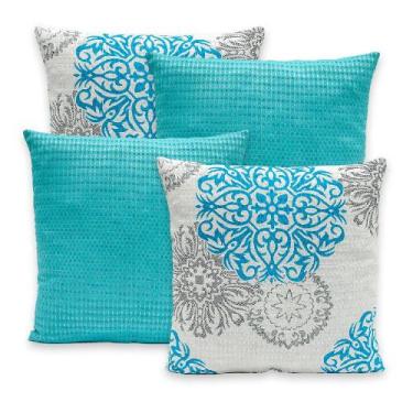 Imagem de Kit 4 Capas Piquet P/ Almofadas 40x40 Com Zíper Lisas e Estampadas - R