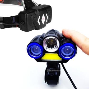 Imagem de Lanterna Sinalizador 4 LED T6 Farol Para Cabeça Bicicleta Bike Recarre