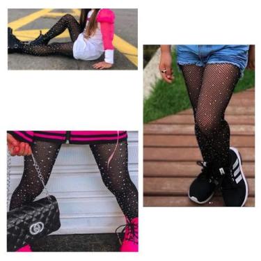 Imagem de Meia Calça Arrastão Modelo Blogueirinha com Pedraria: Meia Infantil / 