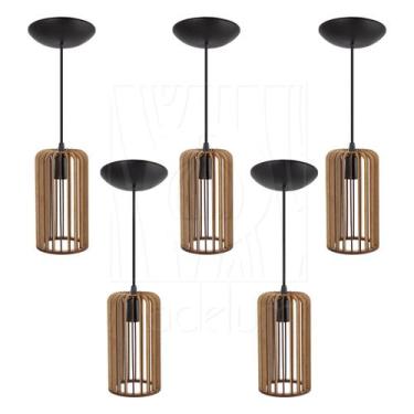 Imagem de Luminária Pendente Madeira Paladio P 5 Unidades Rústico - Madelumi