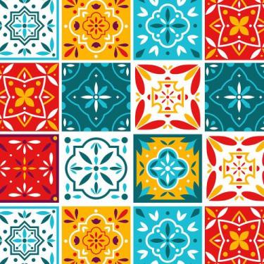 Imagem de Azulejo Português Para Cozinha Hidráulico Colorido - Papel e Parede