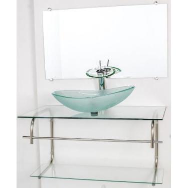 Imagem de Gabinete de vidro para banheiro inox 90cm cuba oval incolor - Cubas e 