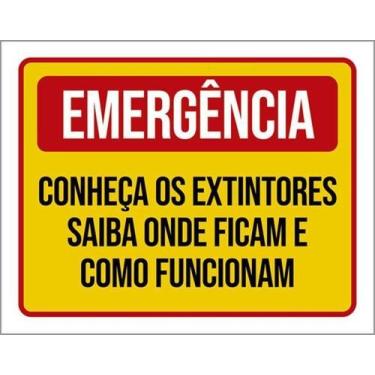 Imagem de Kit 3 Placas Emergência Conheça Extintores Onde Ficam 36X46 - Sinalizo