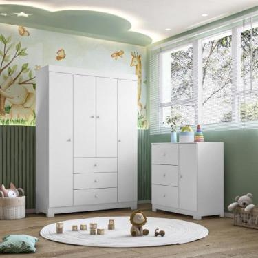 Imagem de Quarto Infantil Duda 100% MDF Roupeiro 4 Portas + Cômoda 3 Gavetas - P